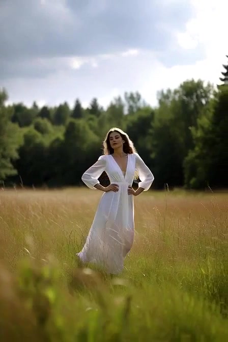Weißes Kleid im hohen Gras