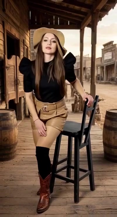 Cowgirl auf dem Saloon-Boardwalk